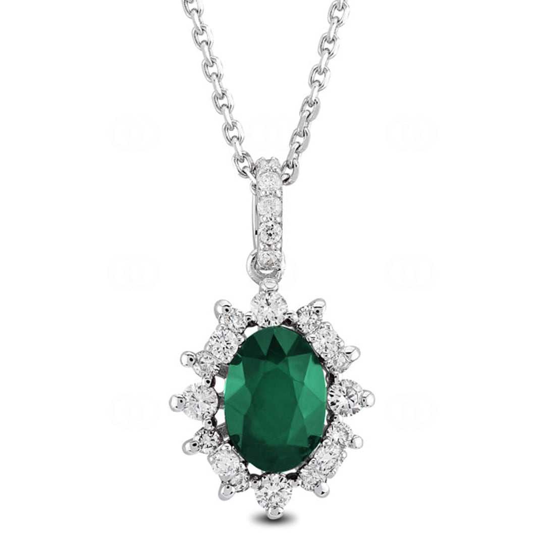 Collier 750/18 K Weissgold mit Diamanten 0.26 ct H/si & Smaragd 0.62 ct
