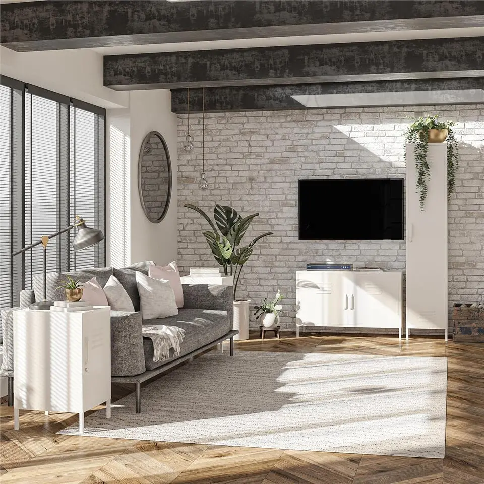Mission District - Hoge kast met 1 deur en wit metaal