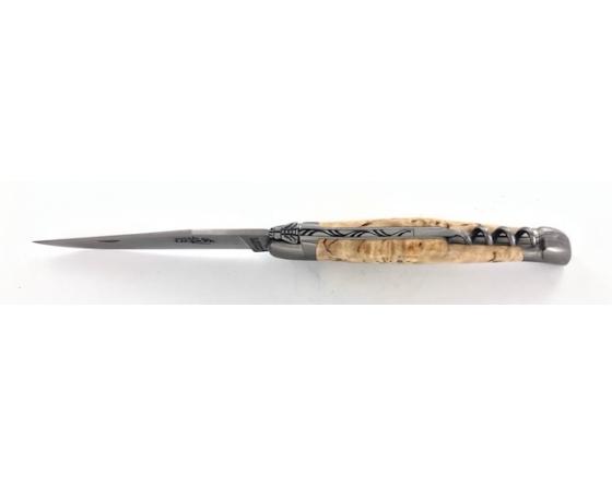 Laguiole Tradition 12 cm - 2 mitres - 2 pièces - Bouleau Madré Couteau de Poche Forge de Laguiole