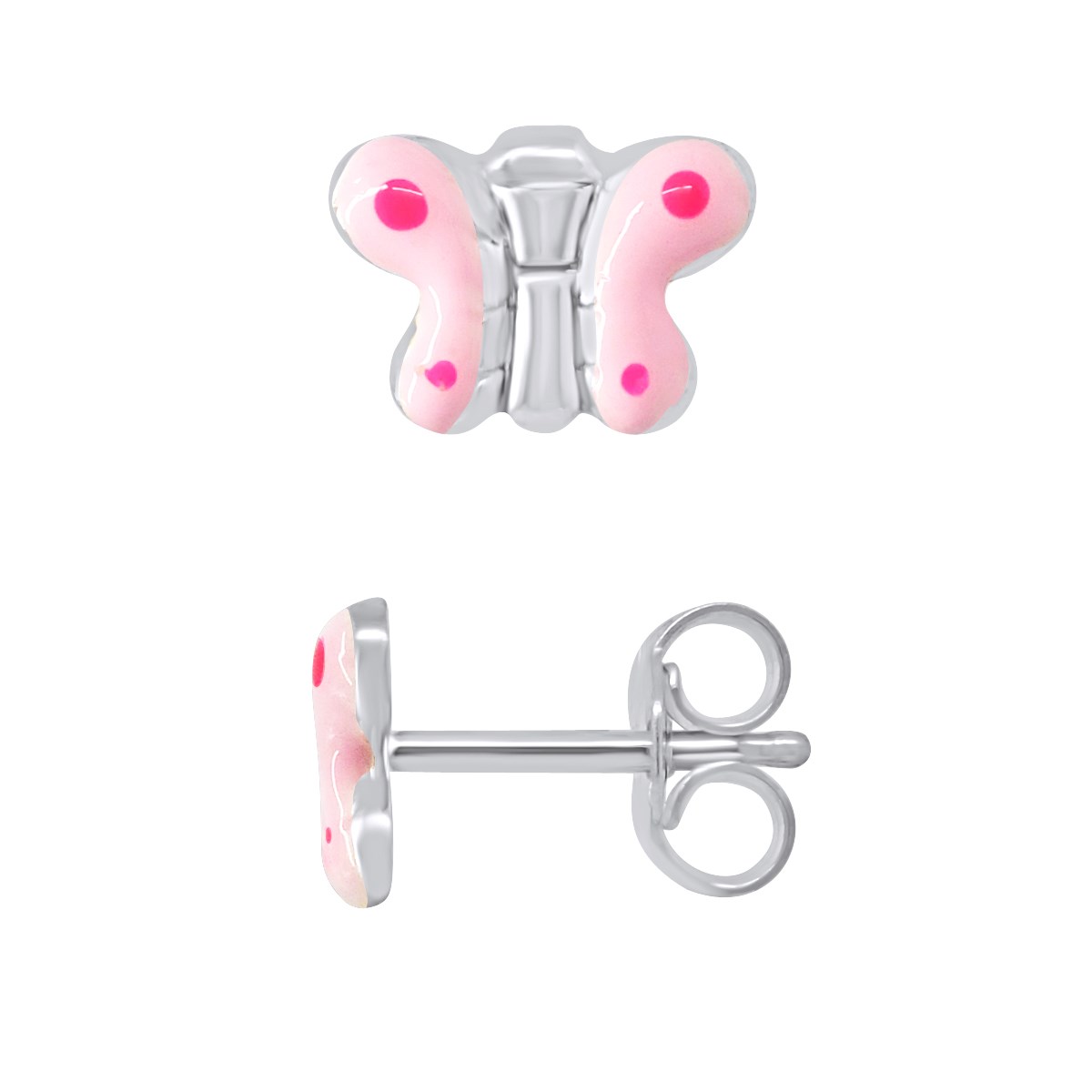 Boucles d'Oreilles PAPILLION ROSE À POIS - Argent 925