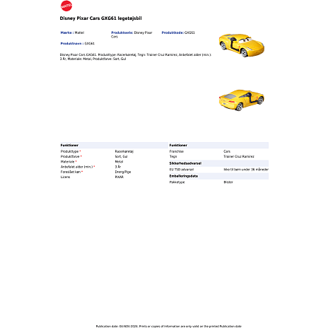 Disney Pixar Cars 3, 1 stk. legetøjsbil