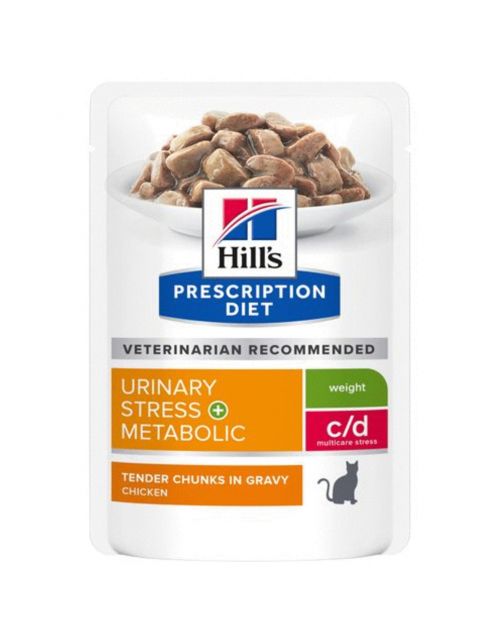 Hill's Prescription Diet C\/D Urinary Stress Urinary Care + Weight Care  Maaltijdzakjes - Kattenvoer - Kip 12x85 g