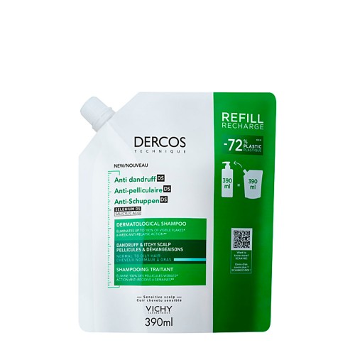 Dercos Shampoo Anticaspa Cabelos Normais a Oleosos 390ml Recarga