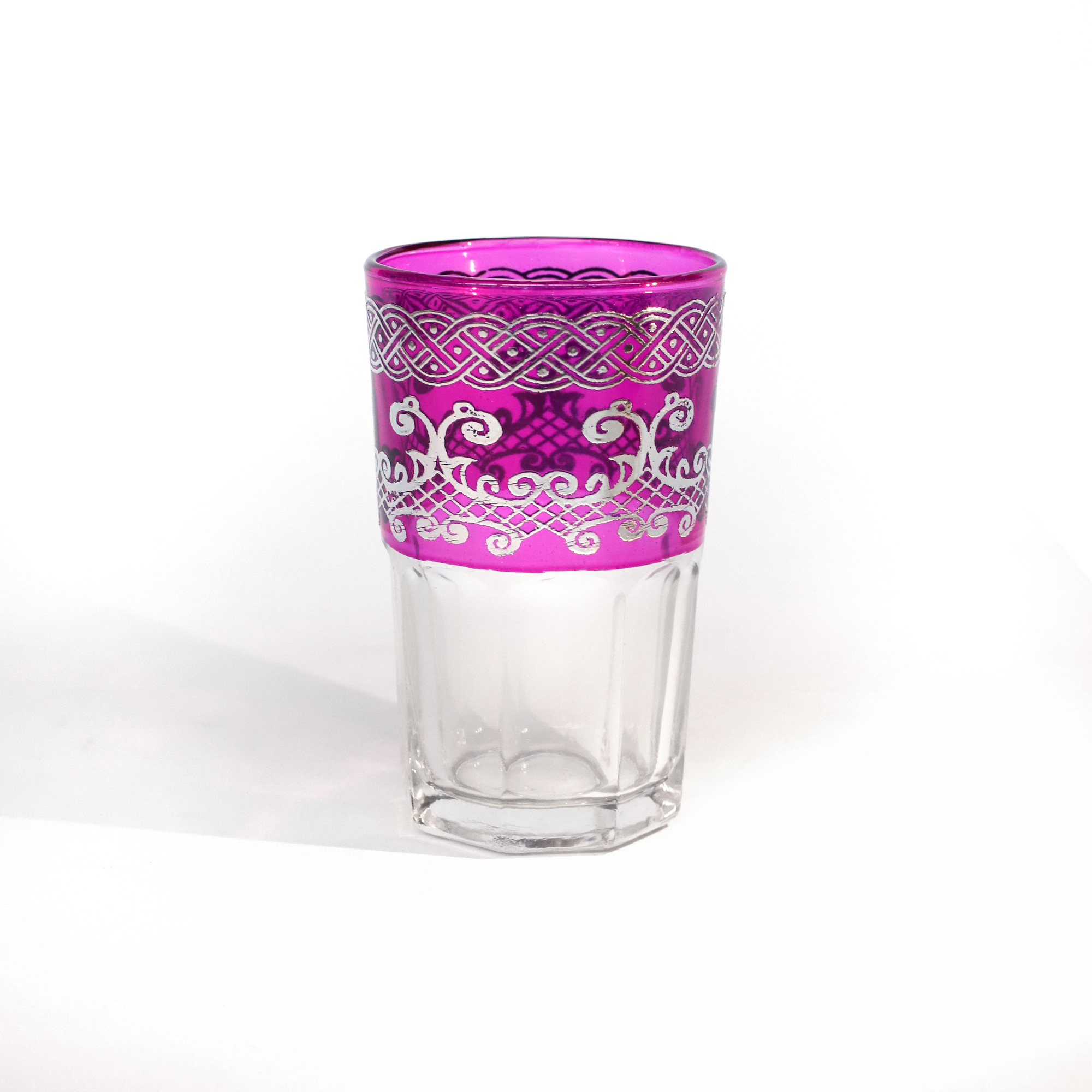 Teeglas 'Selsla' pink-silber, H 9 cm, Ø 5,5 cm zu 4,80