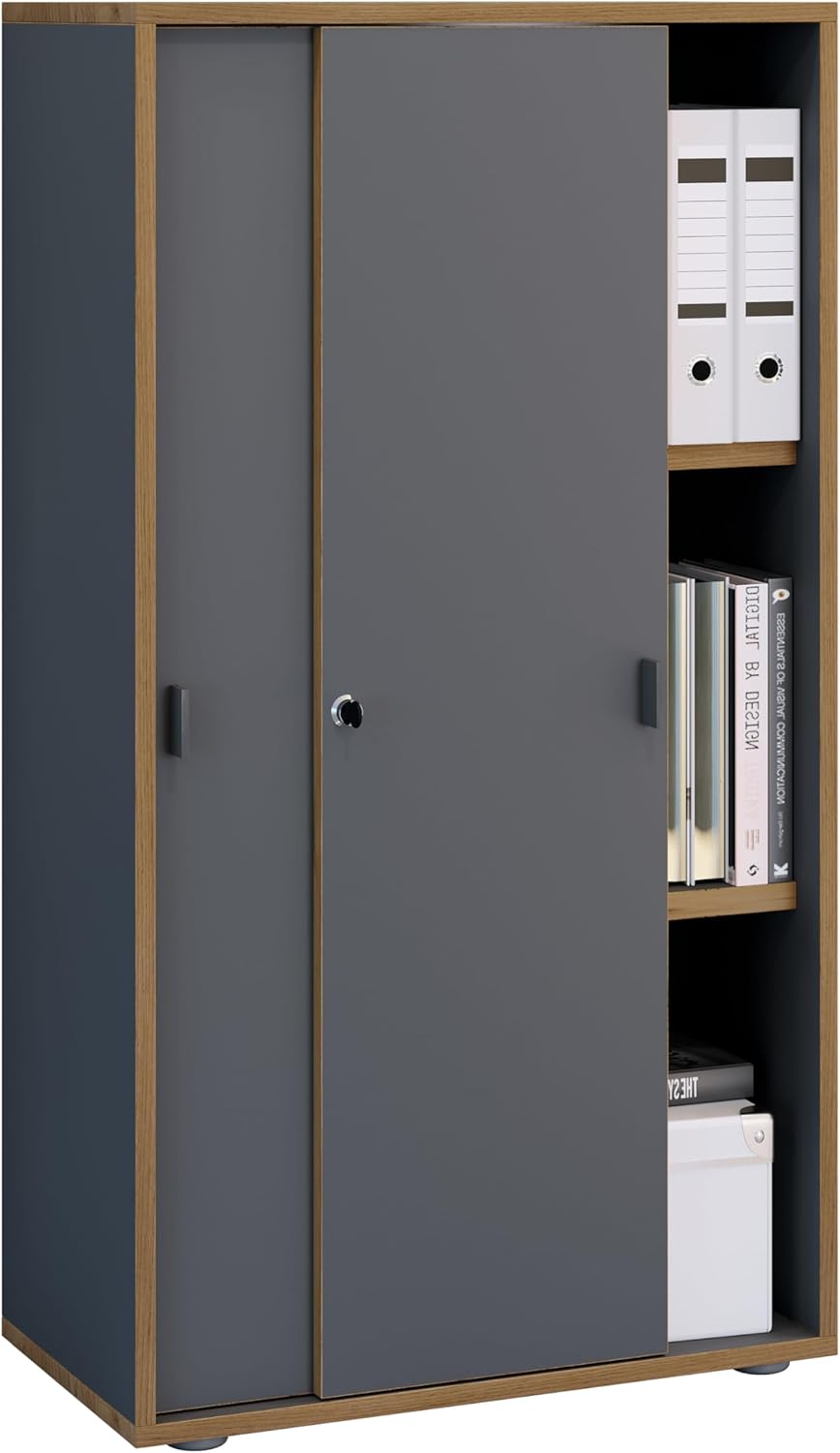 VCM Büroschrank mit 3 Fächern | moderner Aktenschrank mit Schiebetüren | Maße ca. H. 110 x B. 60 x T. 37 cm– Salia 3-Fach