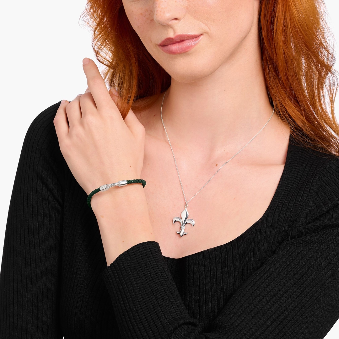 Thomas Sabo Rebel Basics Lederarmband schmal in Grün Silber