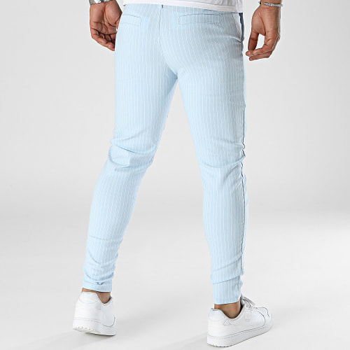 Pantalon Chino A Rayures Bleu Clair