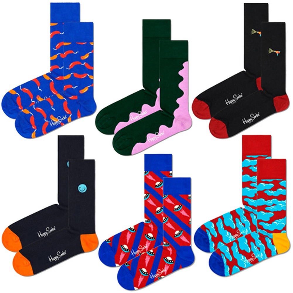 Pacote com 6 pares de meias Happy Socks