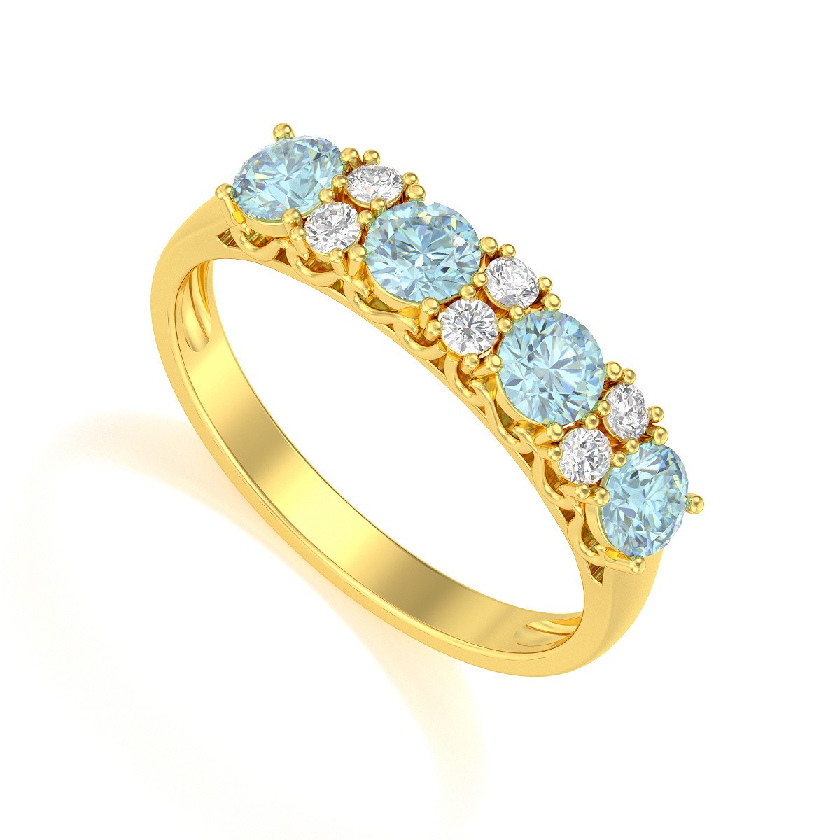 Bague ADEN Or 585 Jaune Aigue-Marine et diamants 2.650grs