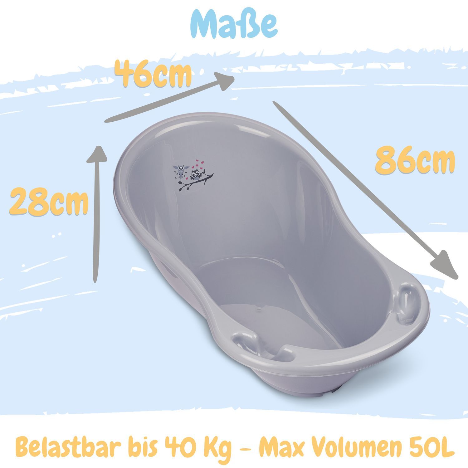 Babykajo Baby Badewanne mit Stöpsel. Baby Wanne 86cm