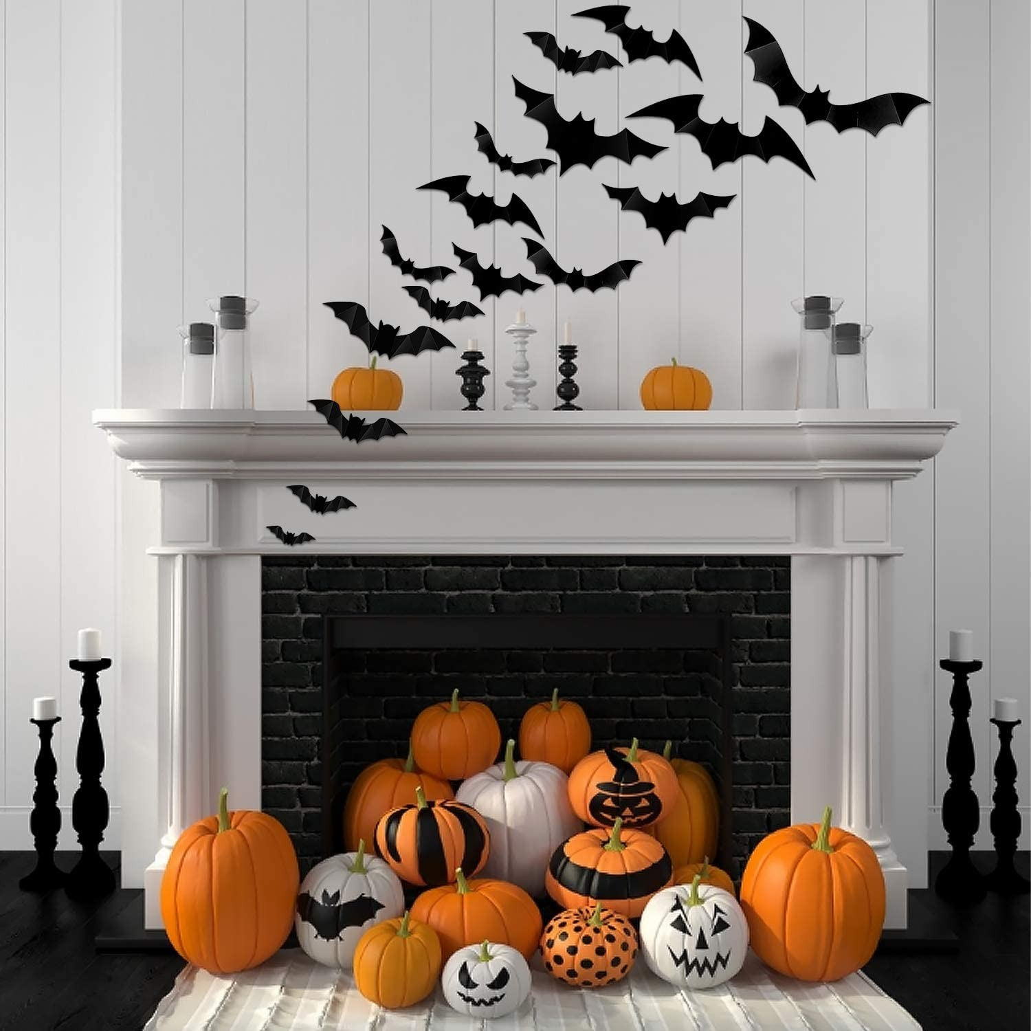 (60er Set) Halloween Party Deko Fenster Aufkleber Fledermäuse Wand Sticker mit Klebesticker - Schwarz