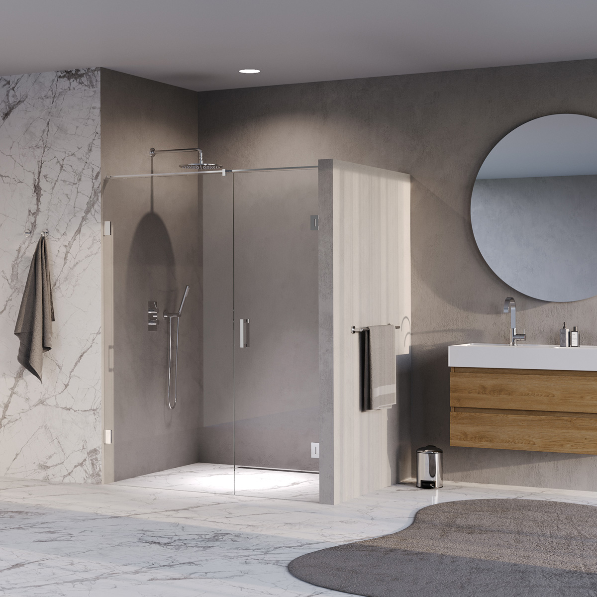 Brauer Void profielloze nisdeur 150cm met draaideur 70cm aan muur chroom