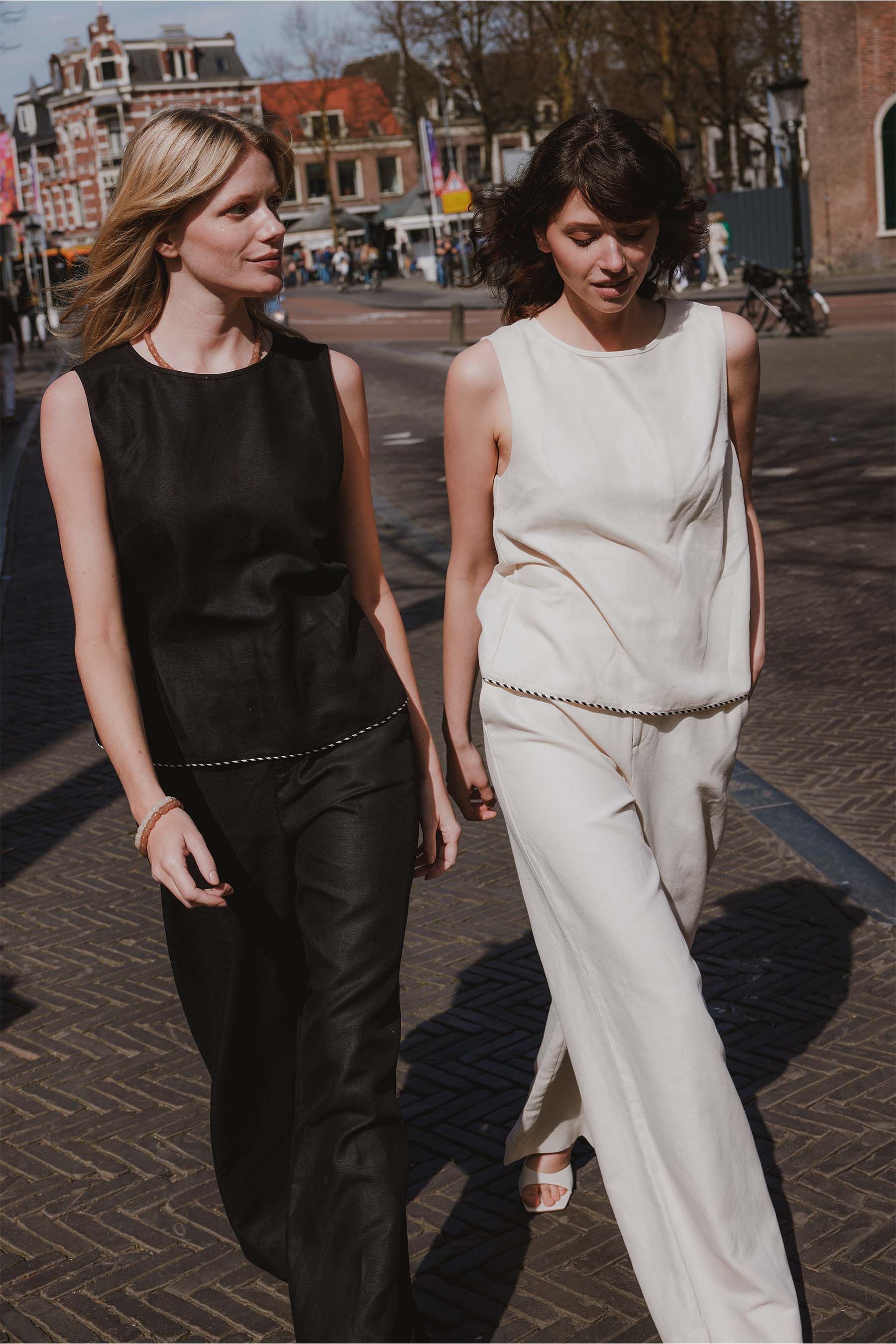 linnen broek met tape details