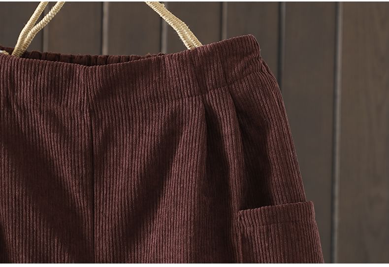 ZIMO - Elastische taille, effen fleecegevoerde corduroy broek met wijde pijpen