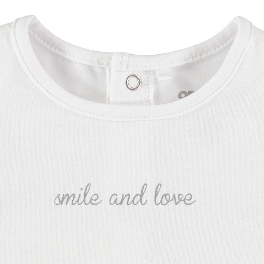 T-shirt manches longues en coton bio à inscription printée - Blanc