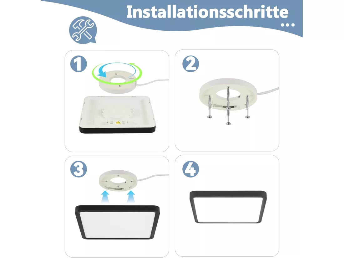 NETTLIFE plafonnier LED plafonnier plat 23 CM noir 18W 6500K