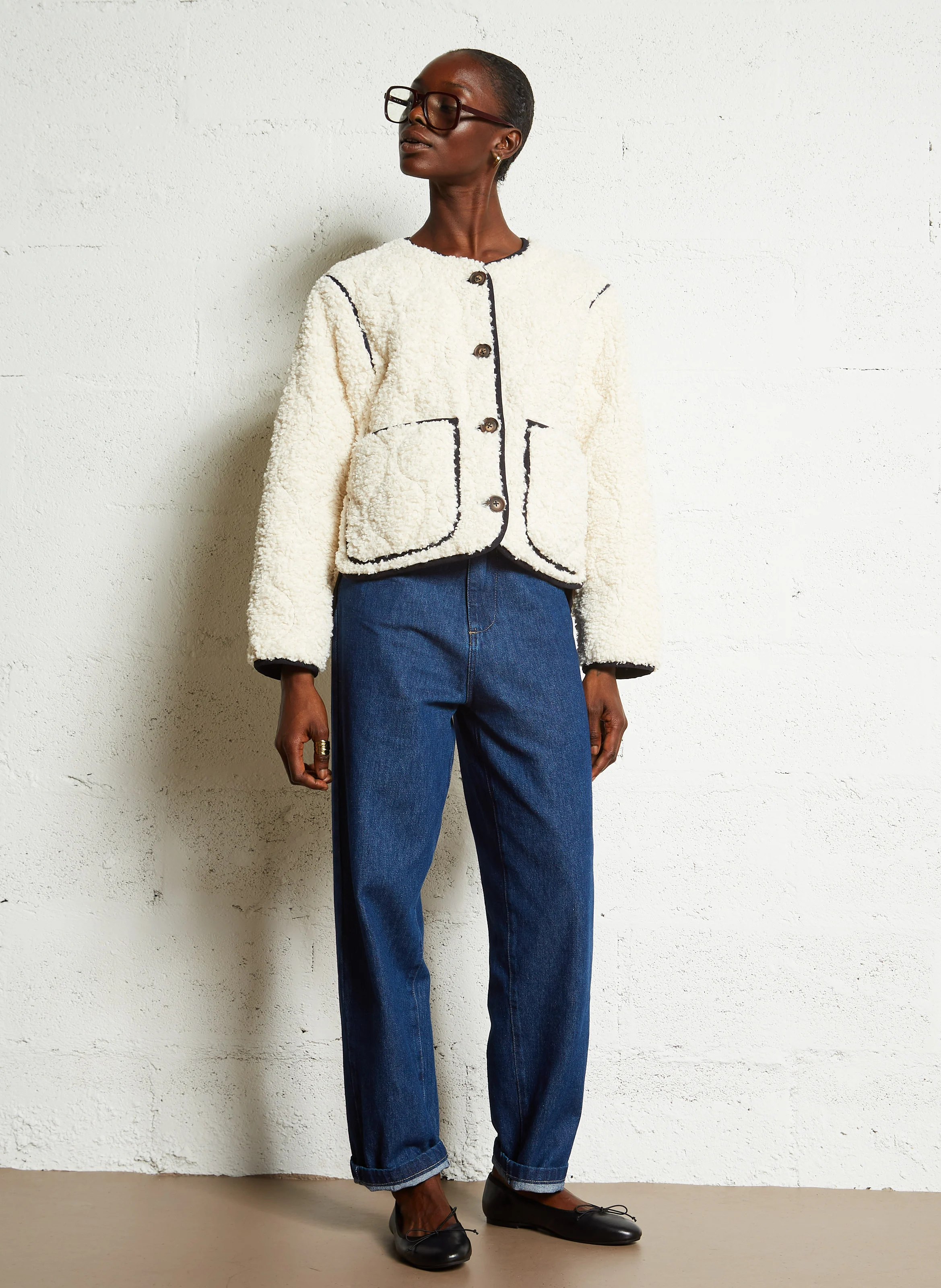 ZENAIDE - Manteau court effet fourrure| Bleu
