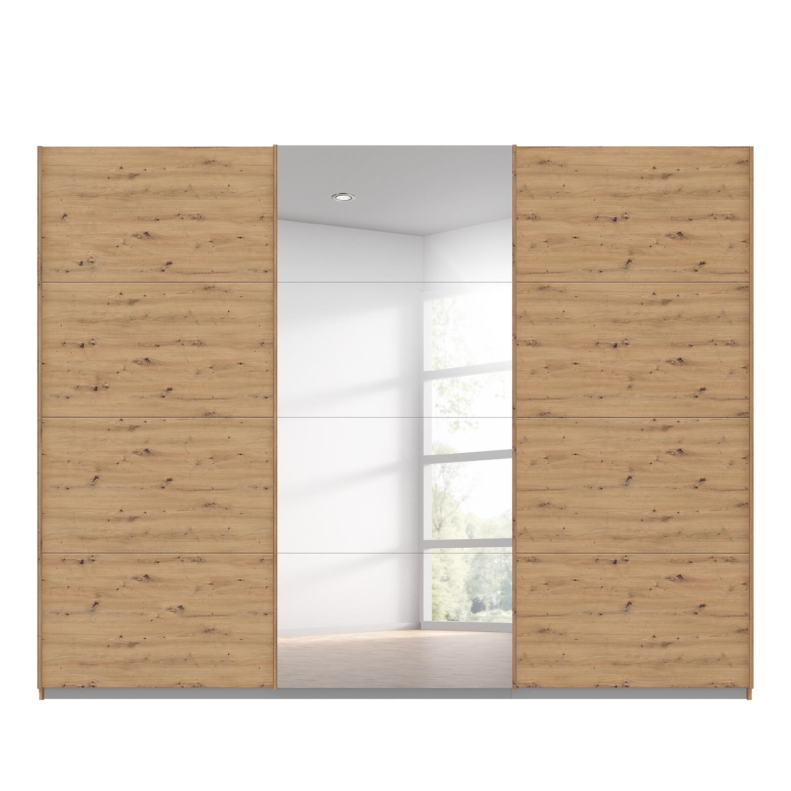 Schwebetürenschrank - Eiche Artisan - mit Spiegel - 271x210 cm