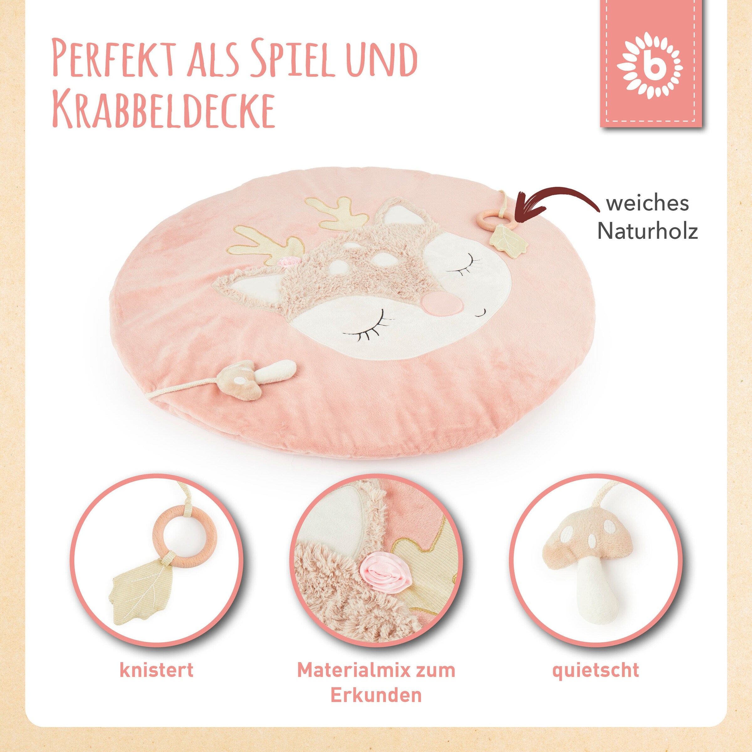 Bieco Krabbeldecke mit Aktivität Reh - ab Geburt Rosa