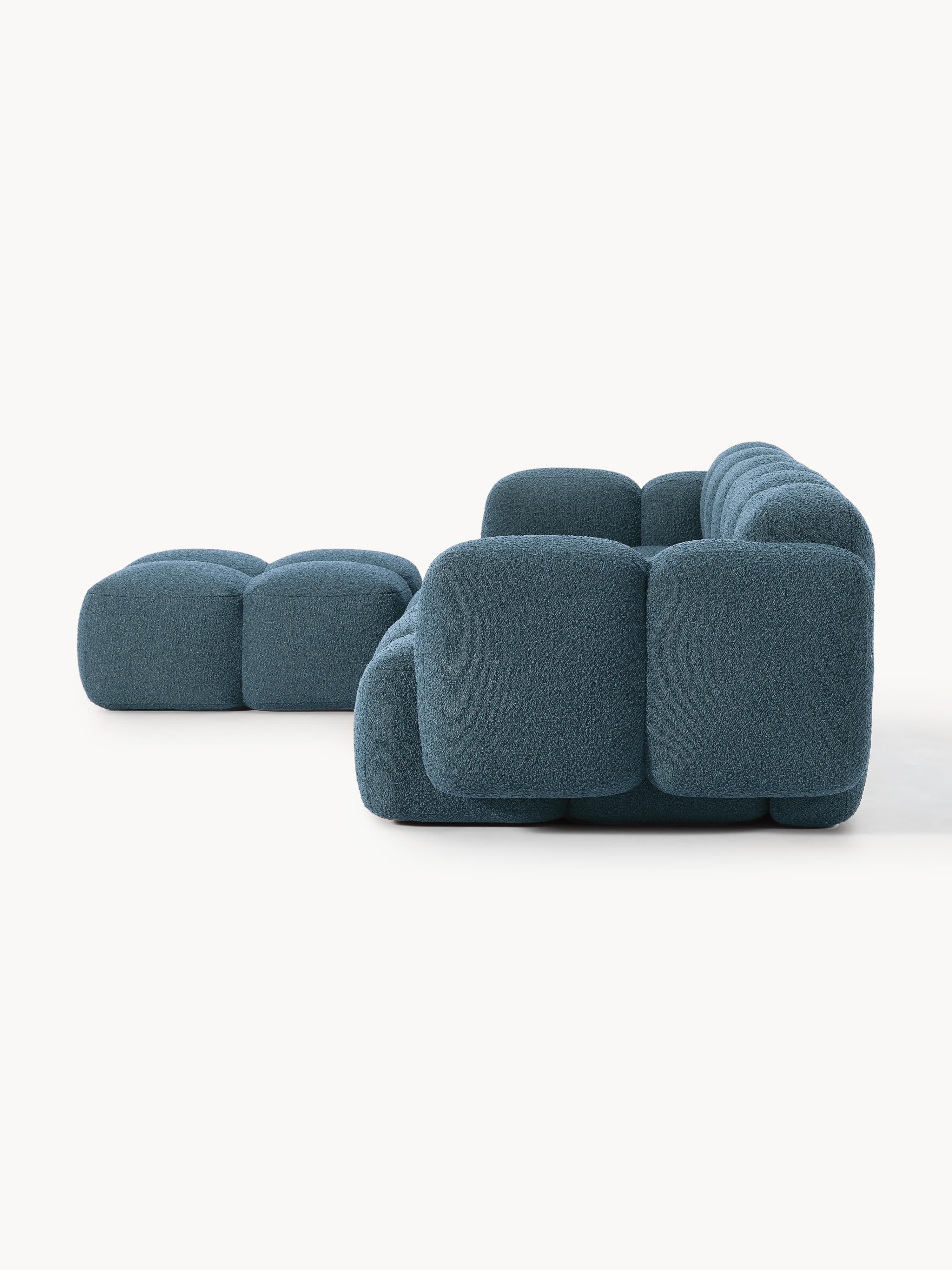 Modulaire bank Tayla (4-zits) van bouclé met poef (links/rechts)