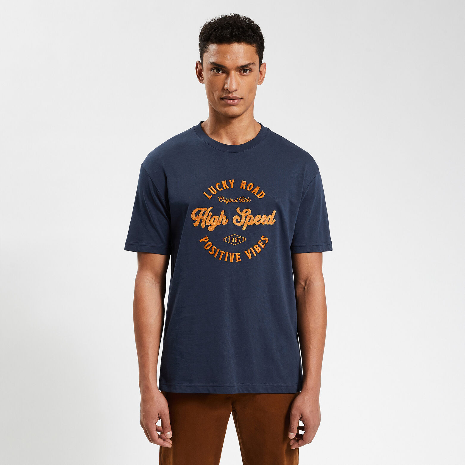 Tee shirt brodé Bleu foncé