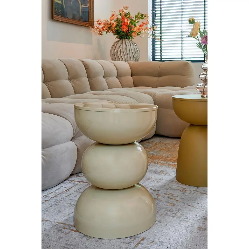 Mica Decorations Luna Bijzettafel - H46 x Ø32 cm - IJzer - Beige