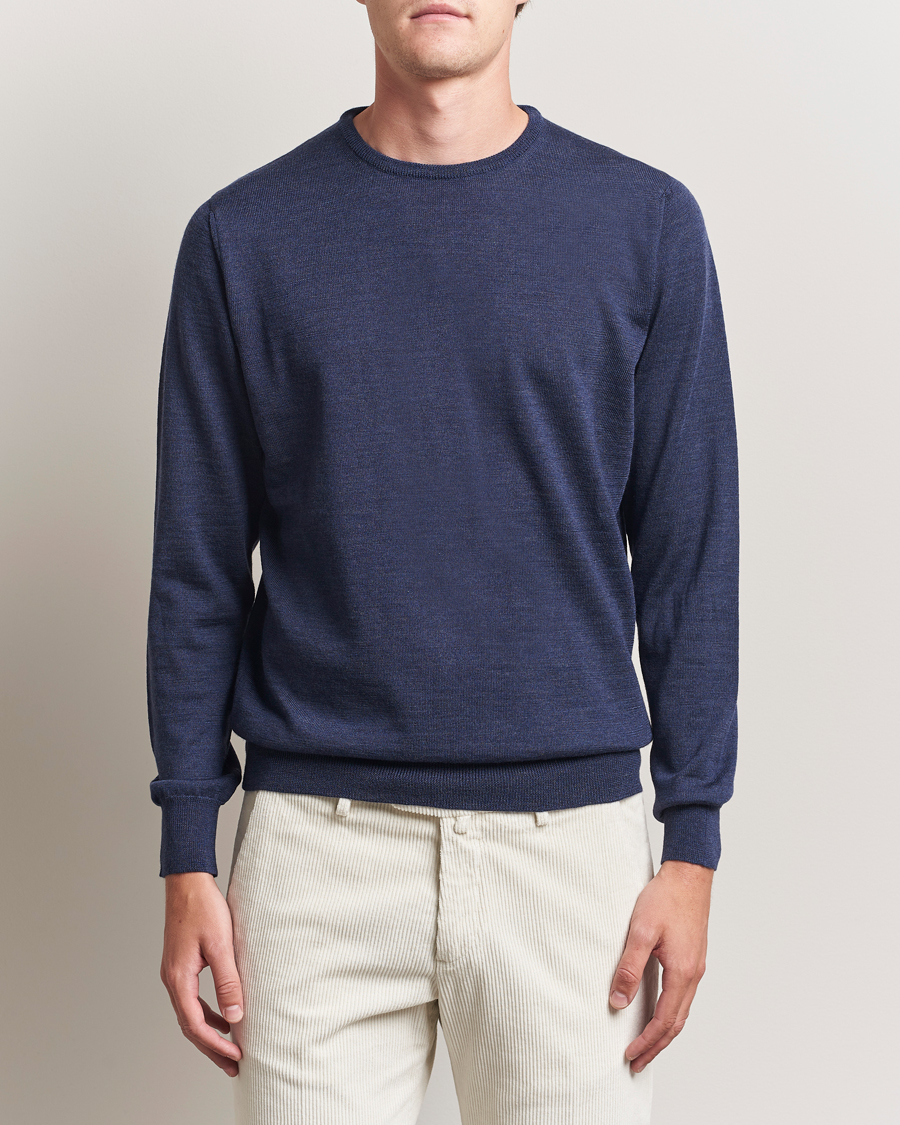 Morgano Extra Fine Merino Wool Crewneck Mid Blue