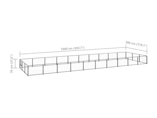 Chenil extérieur cage enclos noire 1000 x 300 x 70 cm 02_0000520