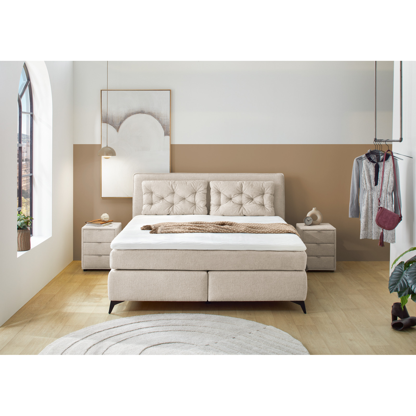 Boxspringbett Chalet Chenille 180 x 200 cm beige