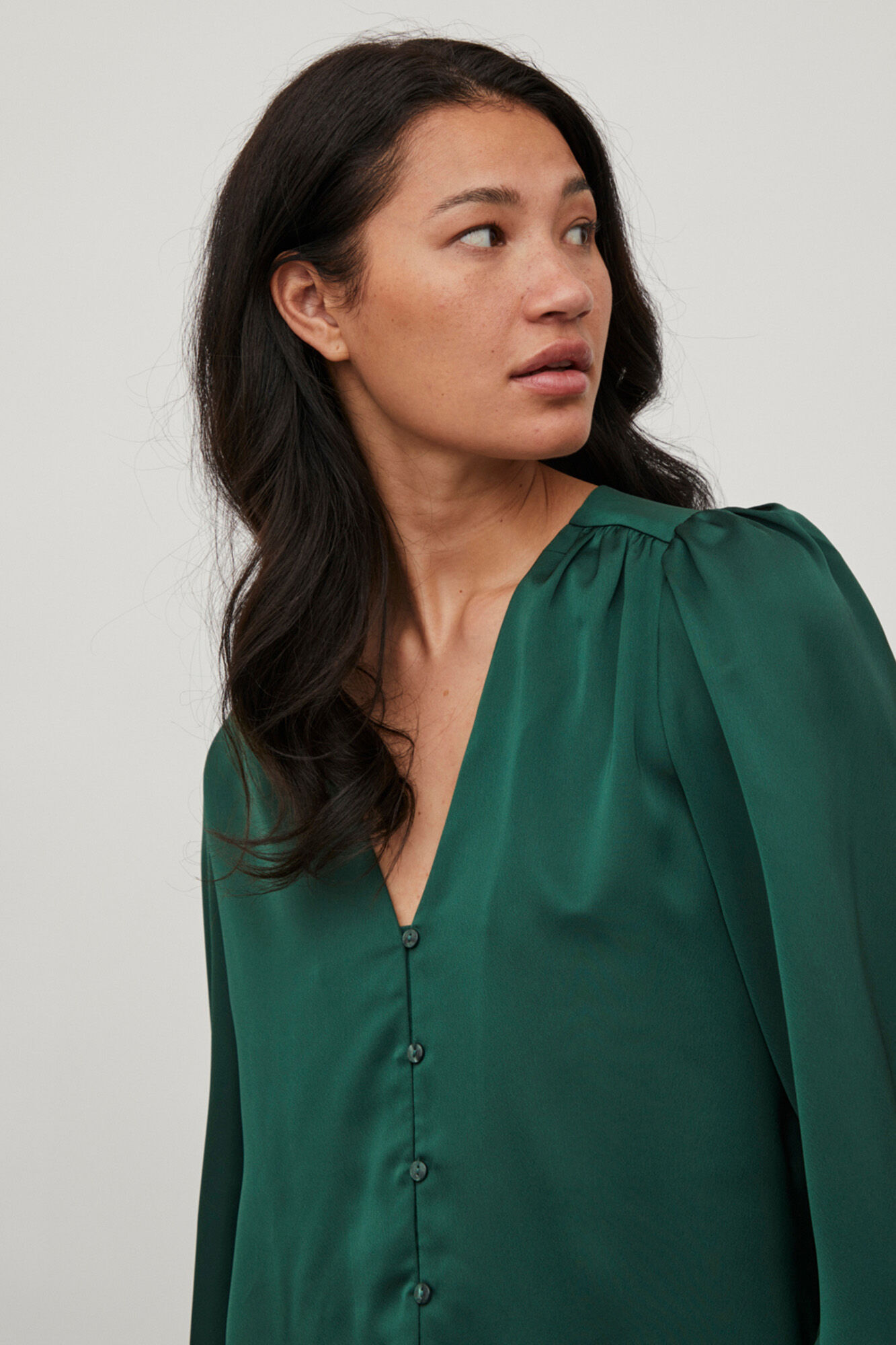 Blusa feminina de manga comprida com gola alta - Verde