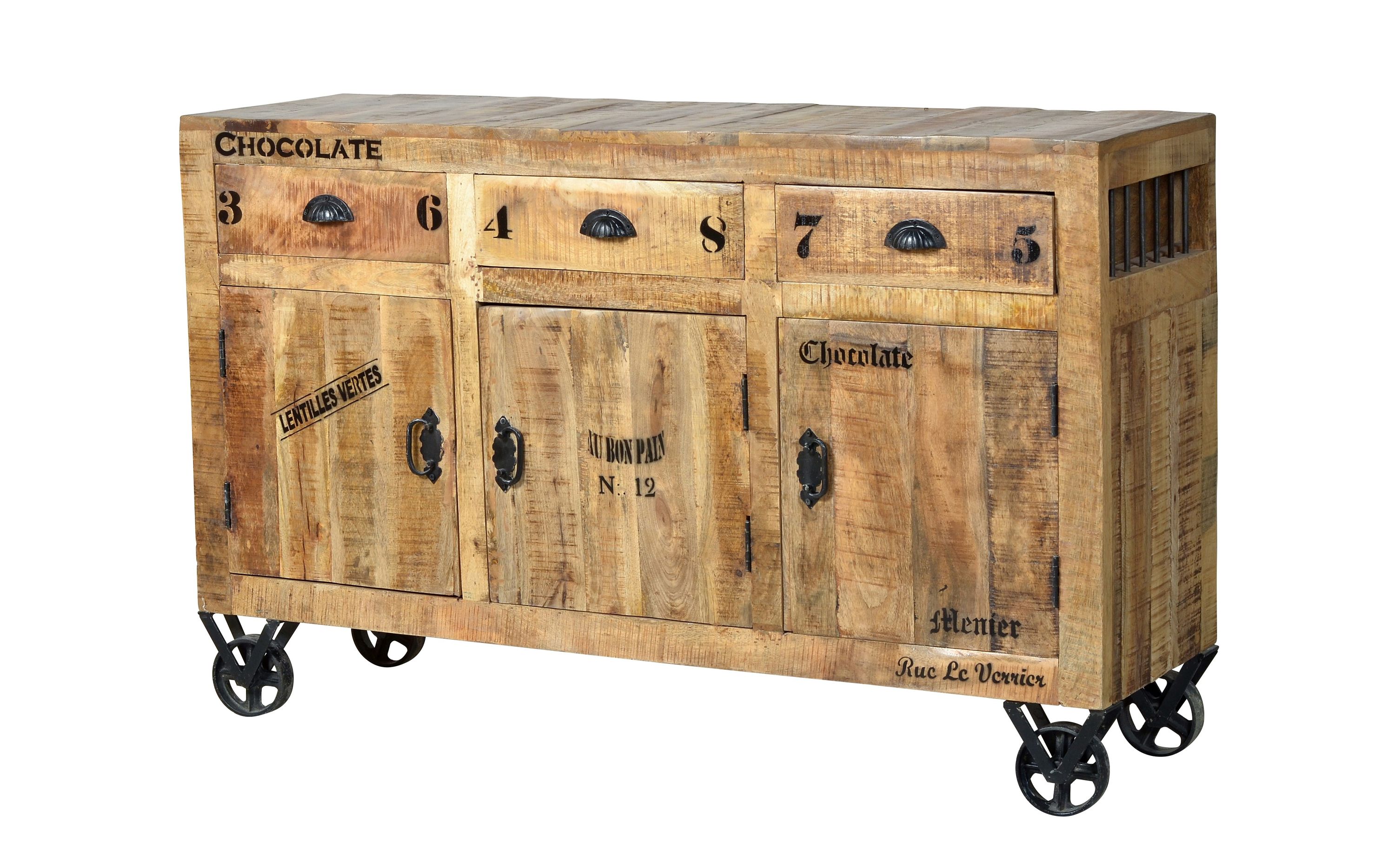 Sideboard Rustic Mangoholz Kommode Wohnzimmer Esszimmer Schubladen Schrank