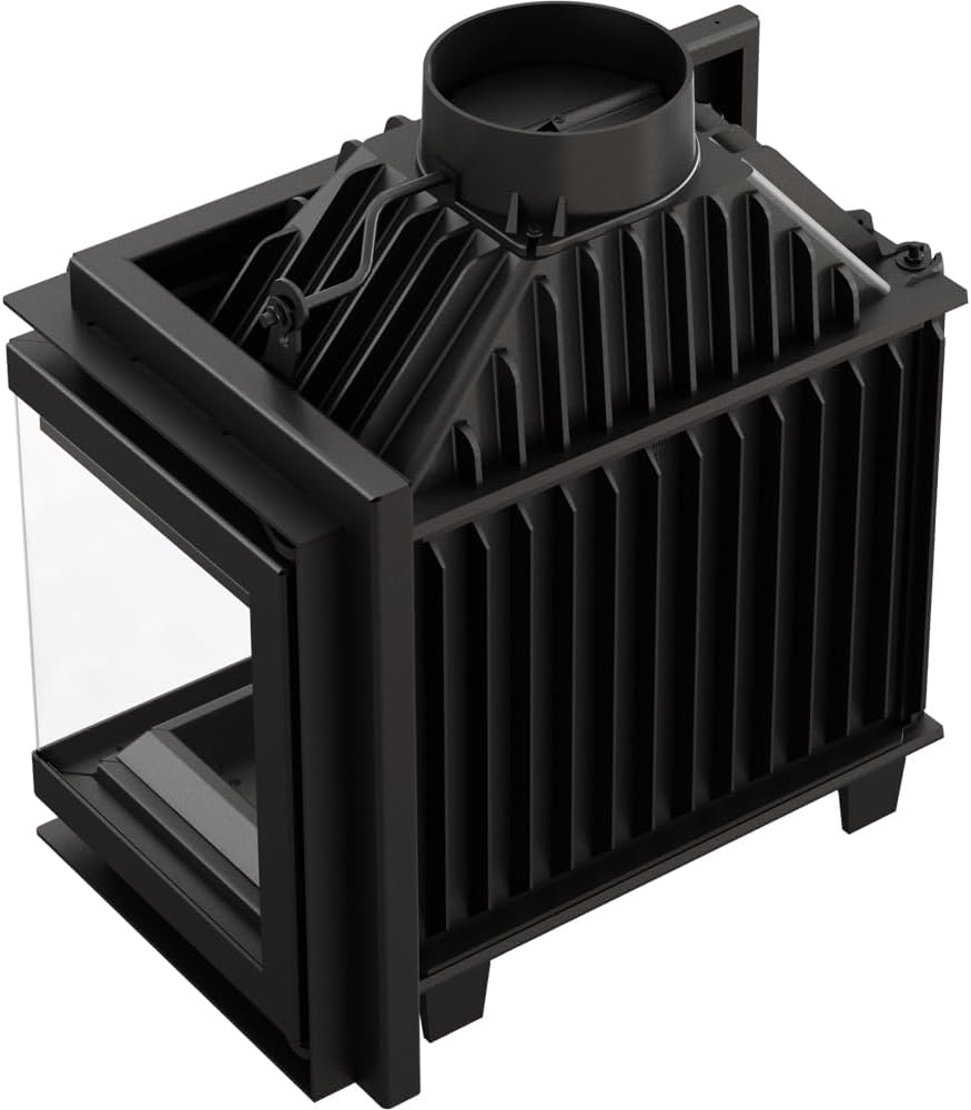 KRATKI Kamineinsatz Gusseisen Simple rechts 8 kW Ø 150 mit Kaminscheibenreiniger