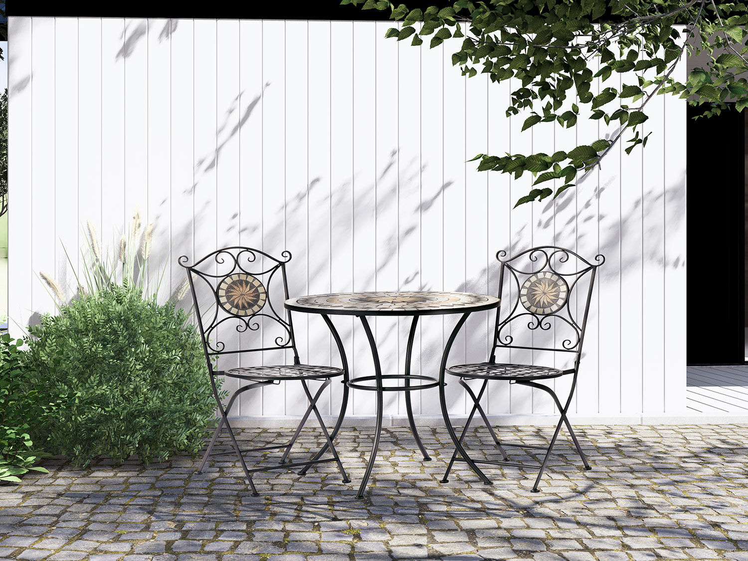 Bistro-Set Mosaik 3-teilig schwarz