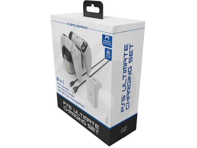 GAME Ladestation Ultimate 3in1 Charging Die Ladestation für effizientes Laden von bis zu zwei PS5-Controllern