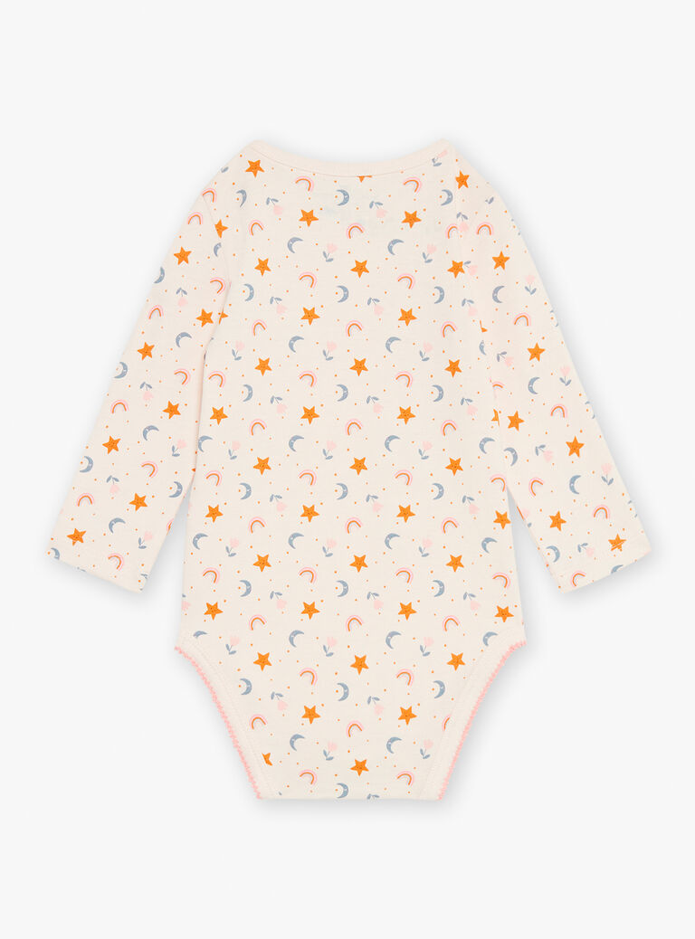 2 bodies blush en coton bio à imprimé et à motifs étoiles, lunes, arc-en-ciel et fleuri