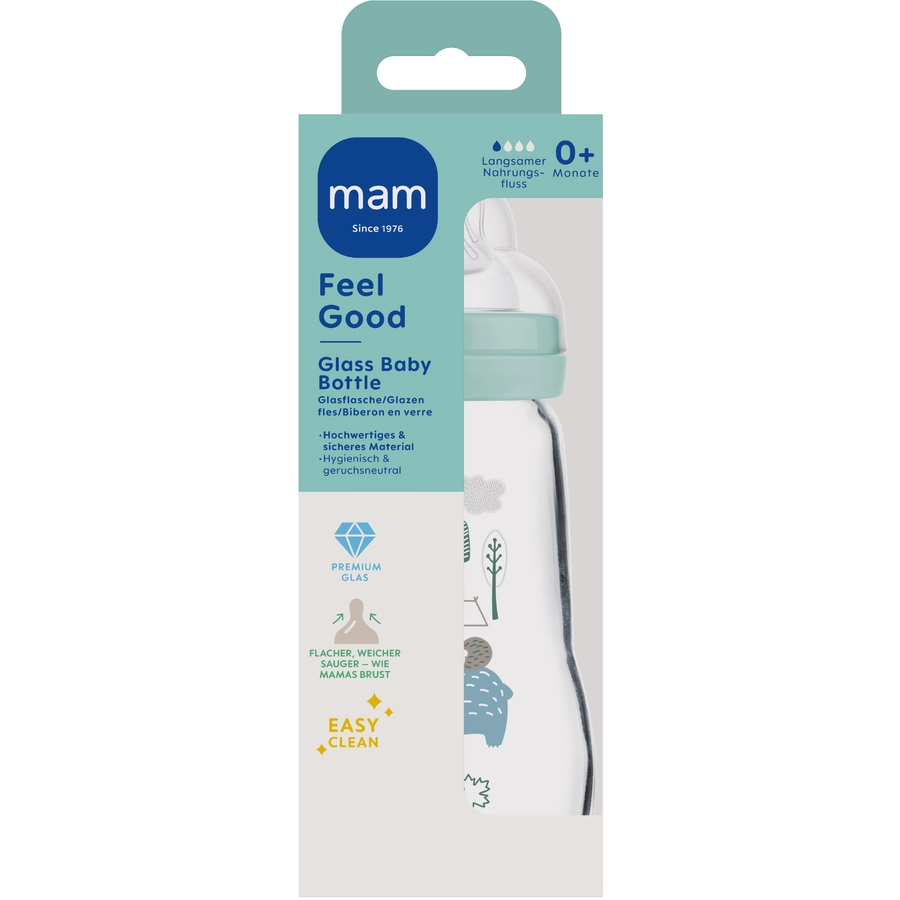 MAM Glasflasche Feel Good matt 260 ml ab 0 Monaten BärIgel in türkis