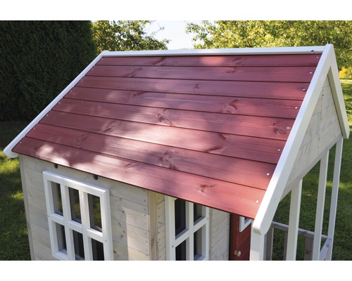 Fox houten speelhuis 120x120x155 cm naturel-rood-wit