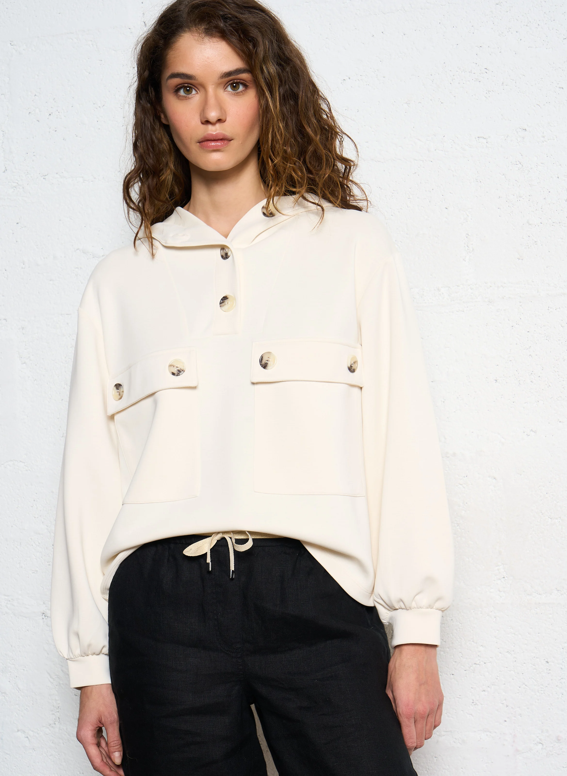 CADIX - Sweat-shirt ample à capuche| Beige