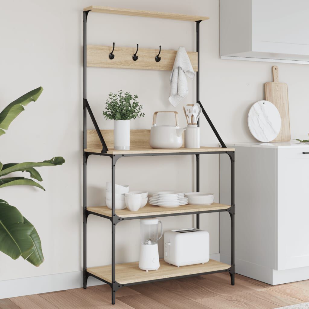 vidaXL Keukenplank met 4 lagen en haken, Sonoma eiken