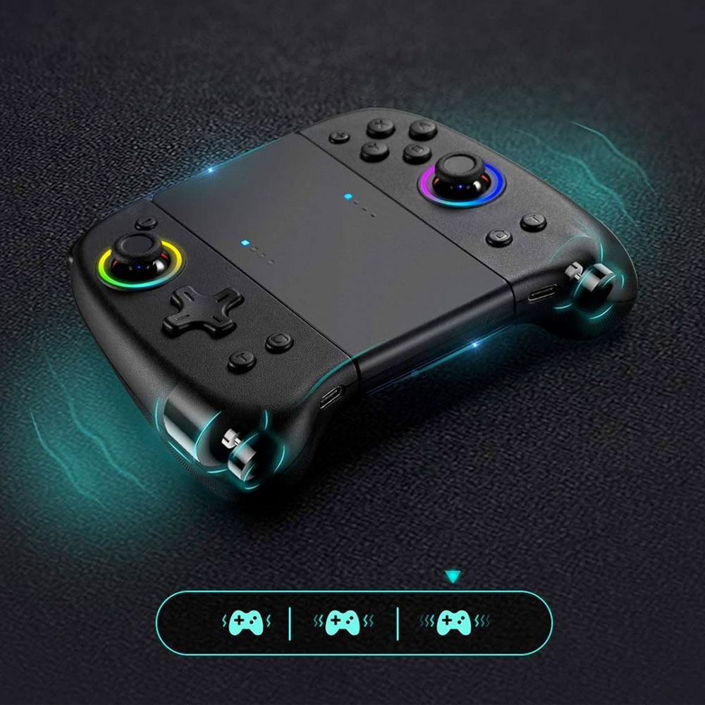 (2er Set) Nintendo Switch / OLED Joycon Joypad Gamepad Controller mit RGB Beleuchtung und Griff Halterung   Turbofunktion - Schwarz