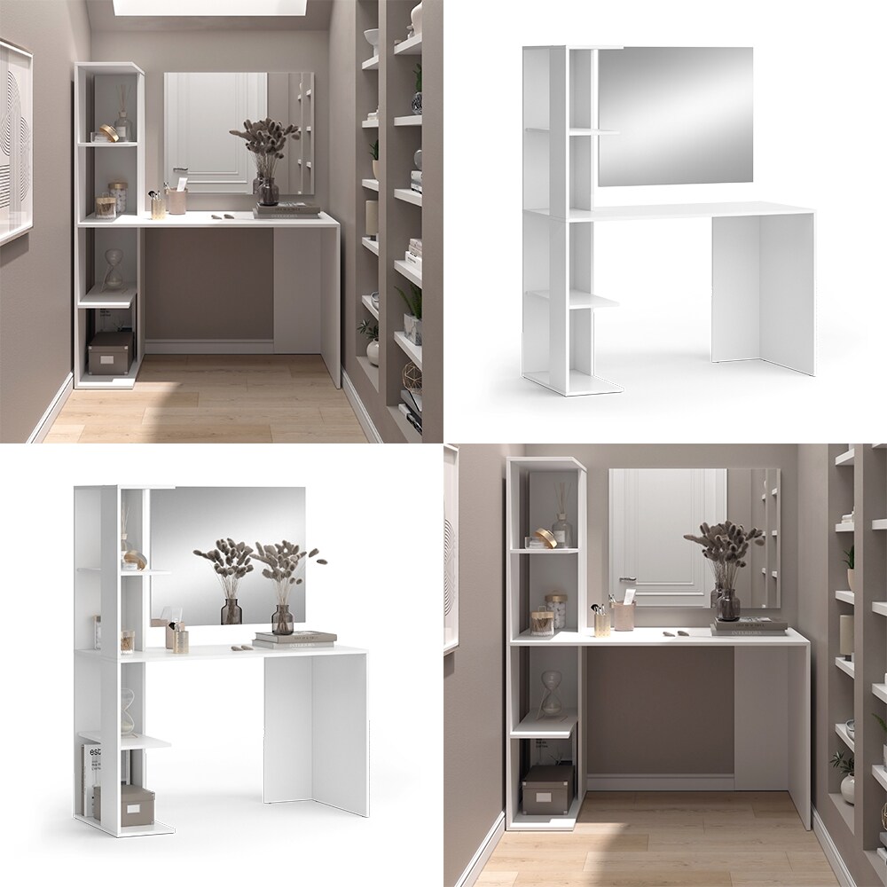 Vicco Schminktisch Tower Weiß 122 x 55 cm mit Spiegel