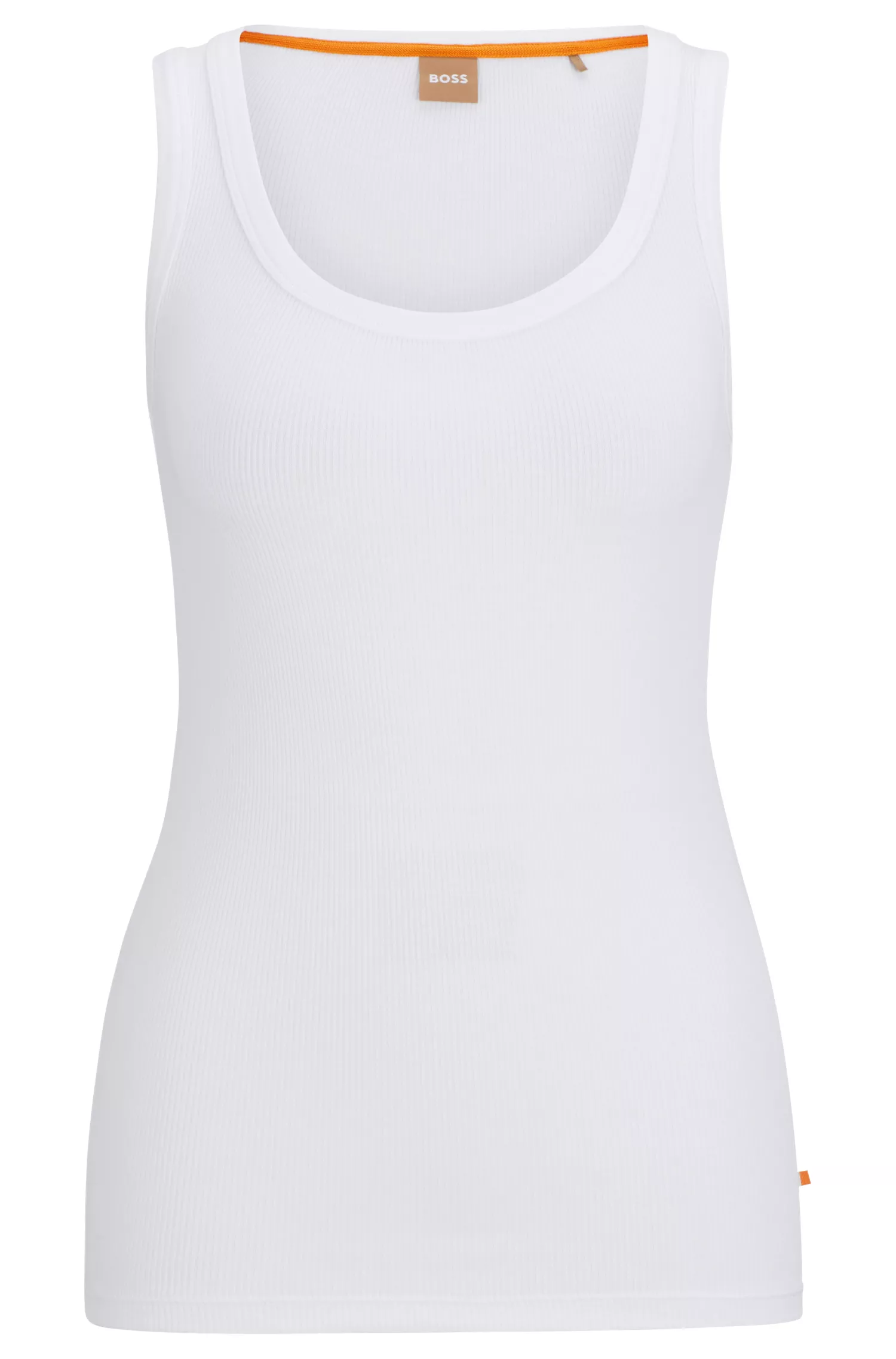 Colete BOSS laranja de algodão stretch com modelagem slim e estrutura canelada.