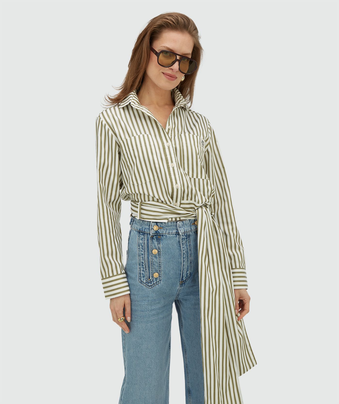 JV-ODELL regular fit blouse met strepen - dark pistachio stripe