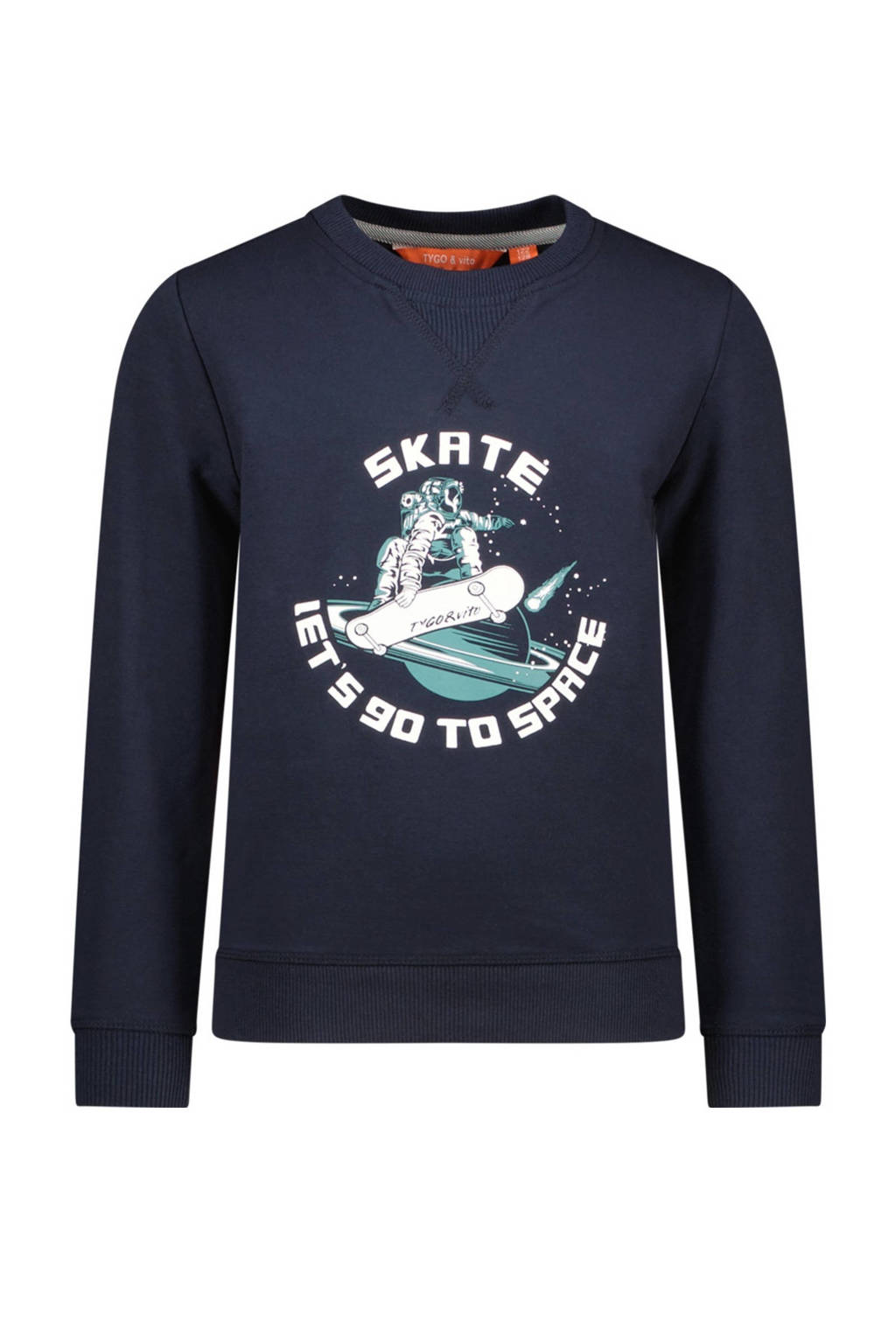 TYGO & vito sweater Sten met contrastbies donkerblauw