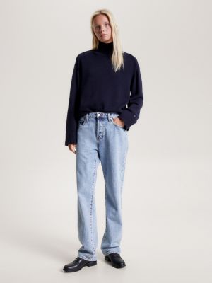 Calça jeans reta e relaxada de cintura média