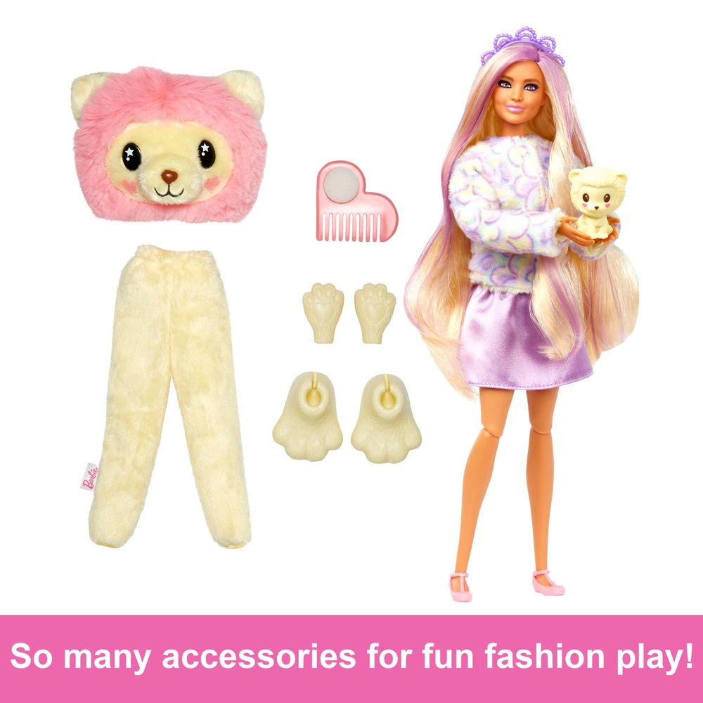Barbie Cutie Reveal Cozy Cute Tees Puppe mit Löwen-Plüschkostüm und 10 Überraschungen