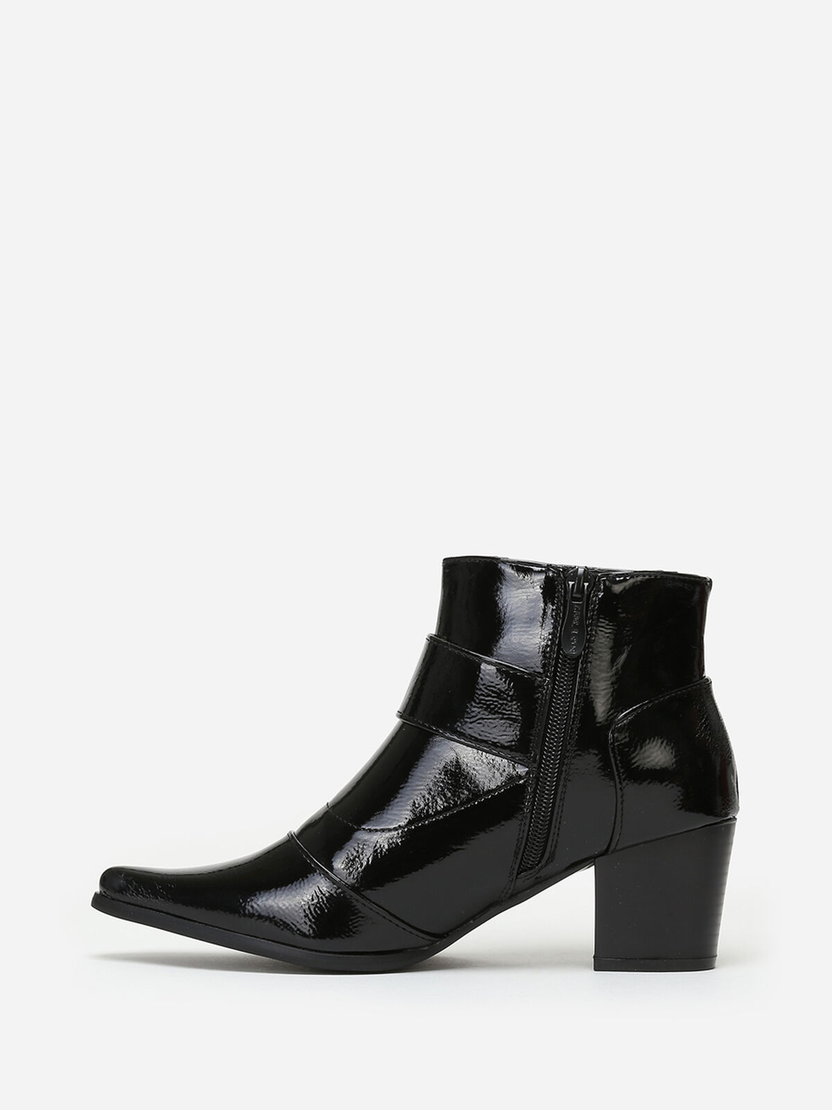 Bottines vernies à talon et boucle- Noir