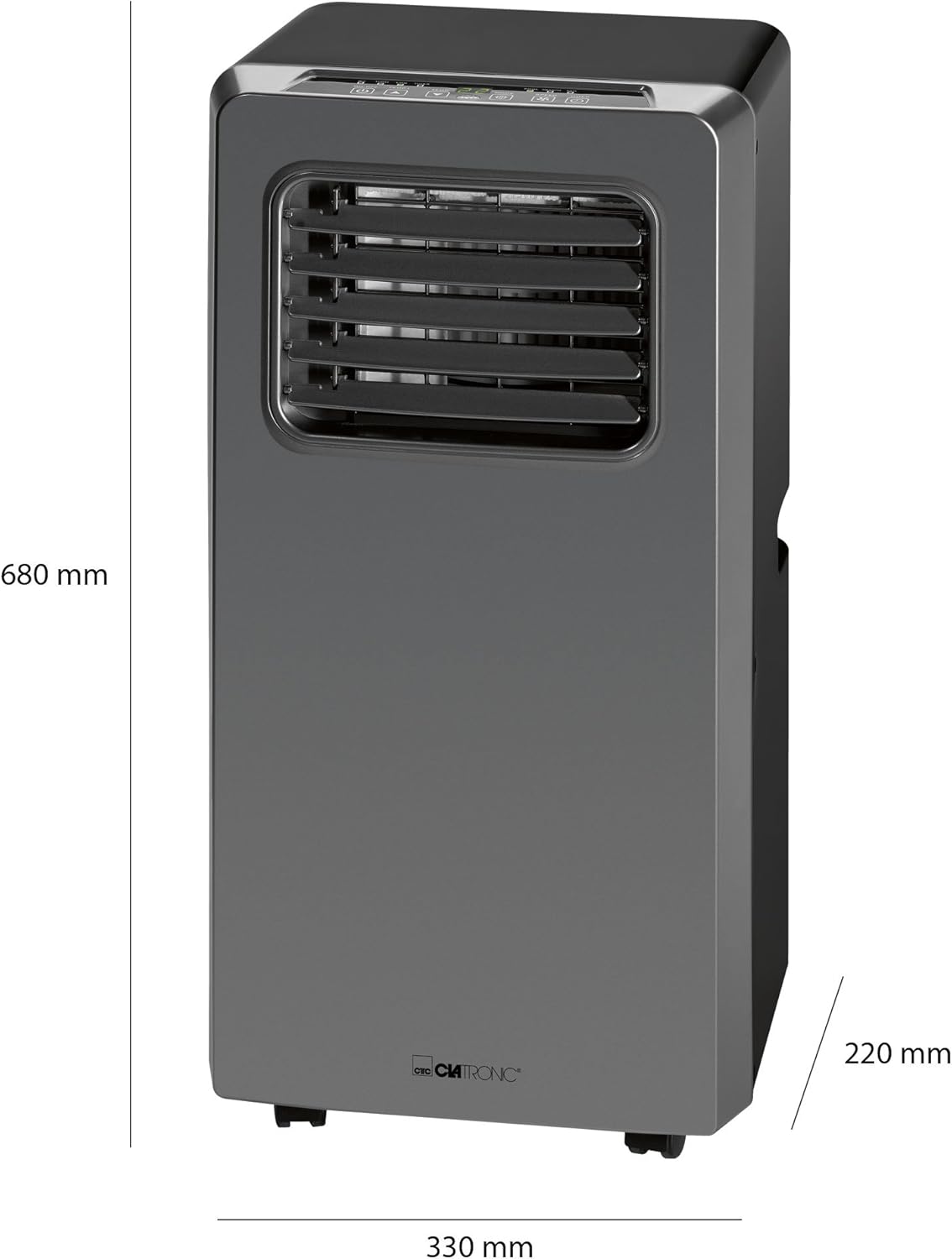 Clatronic Klimaanlage CL 3672 mobiles Klimagerät mit Abluftschlauch, 3 in 1 Klimaanlage mit LED-Display, Fernbedienung, 24 Stunden-Timer, verstellbare Luft-Klappen, 8000 BTU (2,3 kW), schwarz