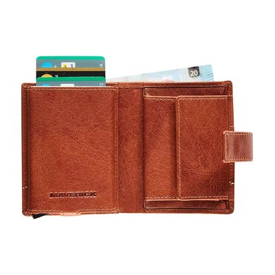 Maverick Rough Gear - Portefeuille - compact RFID - cuir de buffle pleine fleur à tannage végétal - cognac
