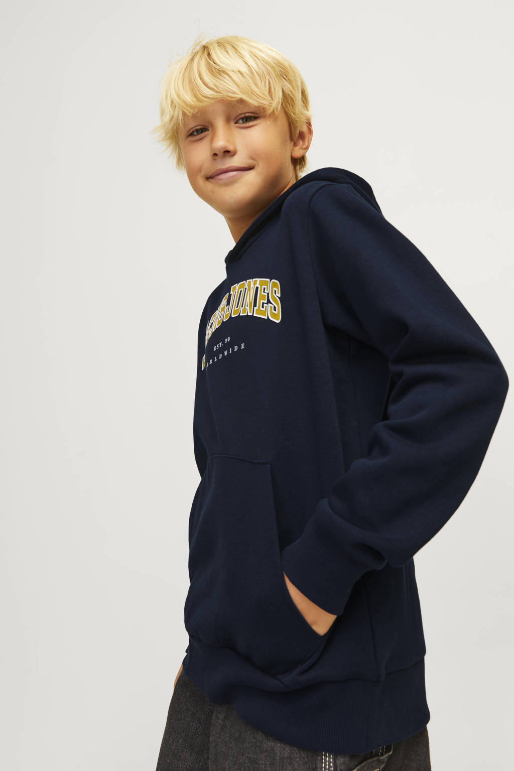 JACK & JONES hoodie JJECALEB VARSITY met logo donkerblauw